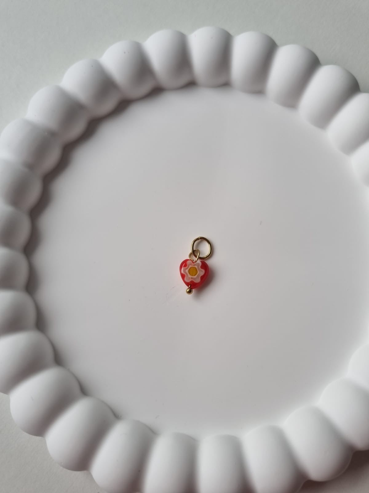 HEART RED FLOWER CHARM