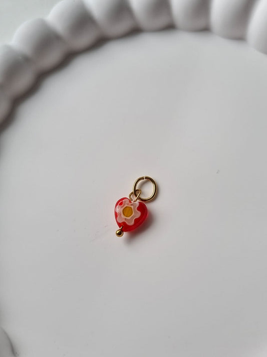 HEART RED FLOWER CHARM