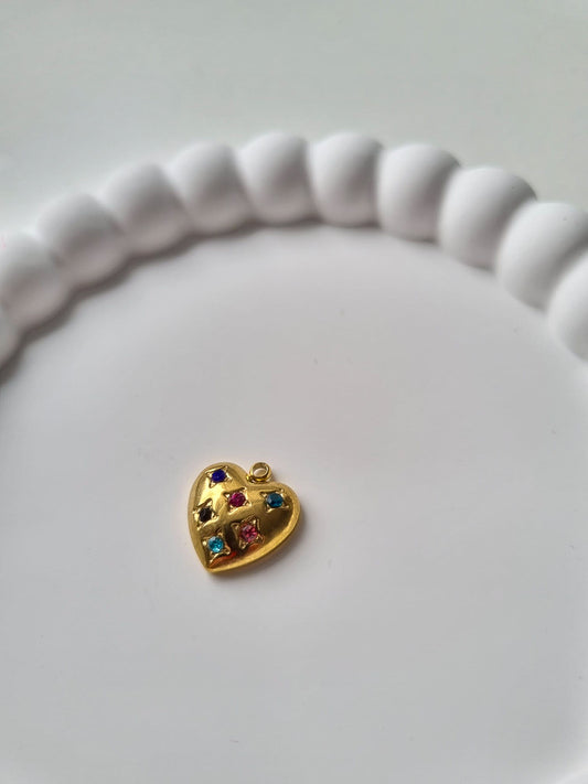 GOLD HEART COLOURED CHARM